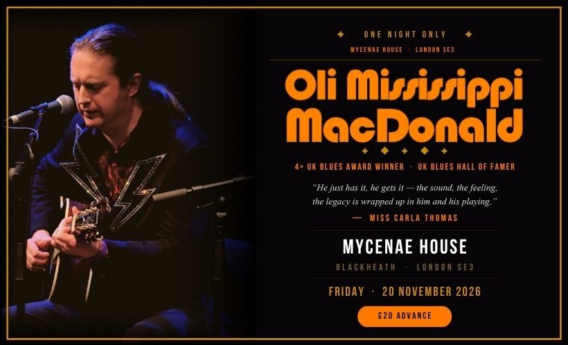 Oli Mississippi MacDonald live at Mycenae House Blackheath London