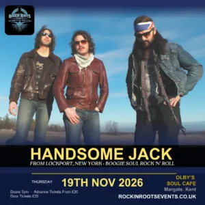 Handsome Jack | Live at Olby's Soul Café, Margate | 19 November 2026 1 Handsome Jack live at Olby's Soul Café, Margate, Kent — 19 November 2026